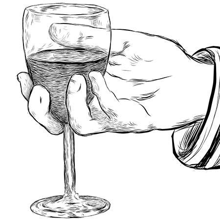 Close up image of hand holding wine glass